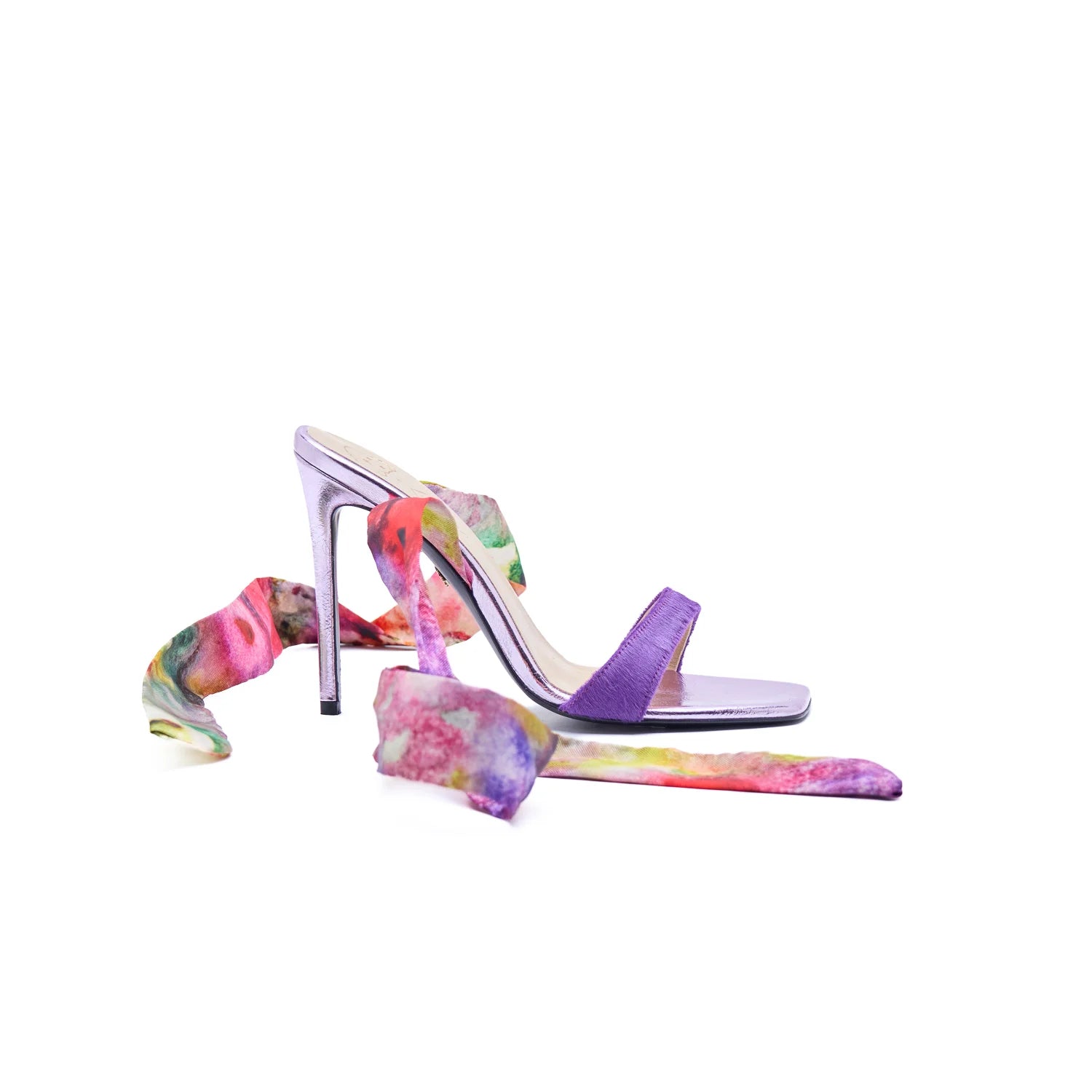 Sandalo pony e nappa laminata lilla