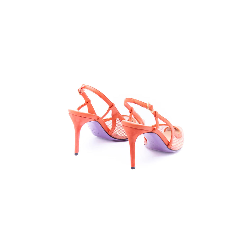 Slingback nappa e mesh arancio