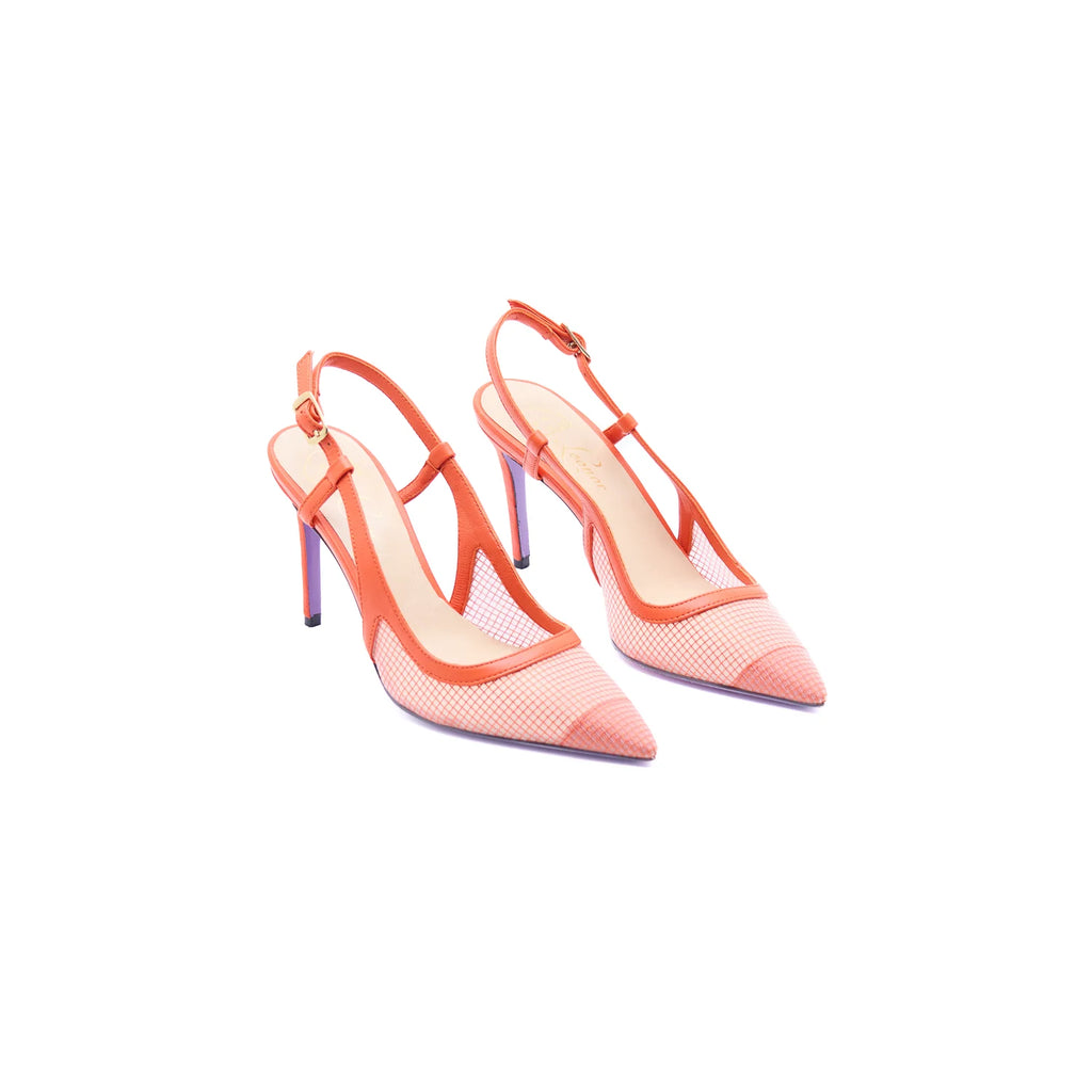 Slingback nappa e mesh arancio