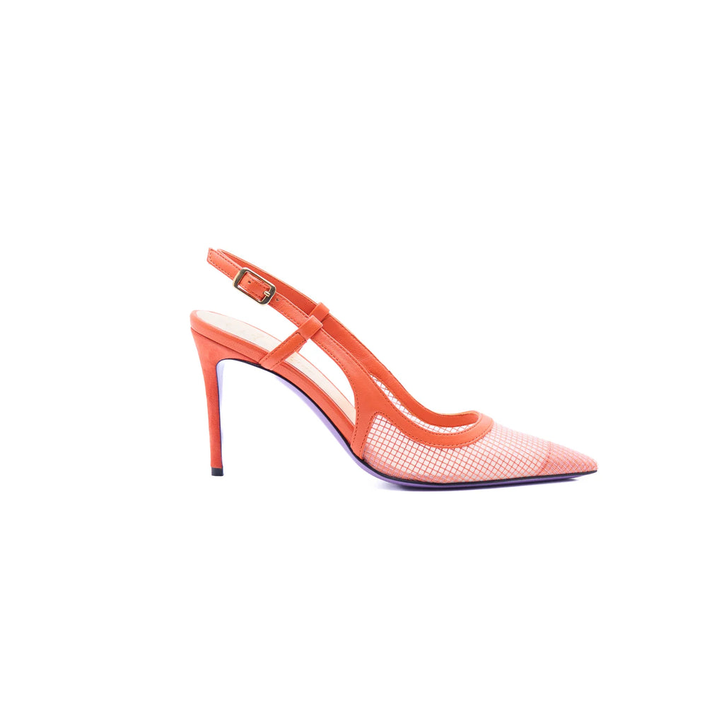 Slingback nappa e mesh arancio