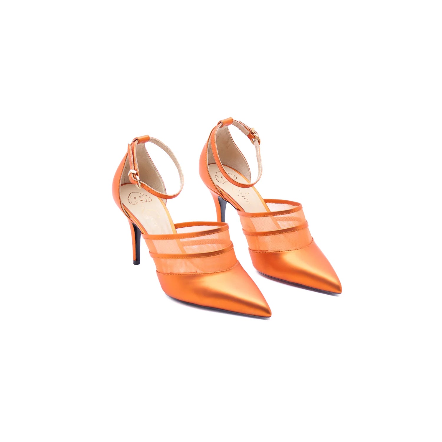 Slingback vit. satin e rete arancio