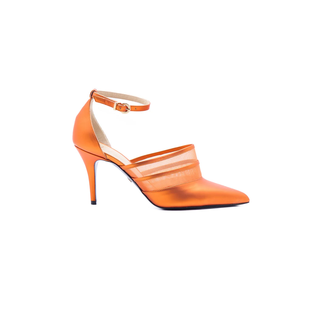 Slingback vit. satin e rete arancio